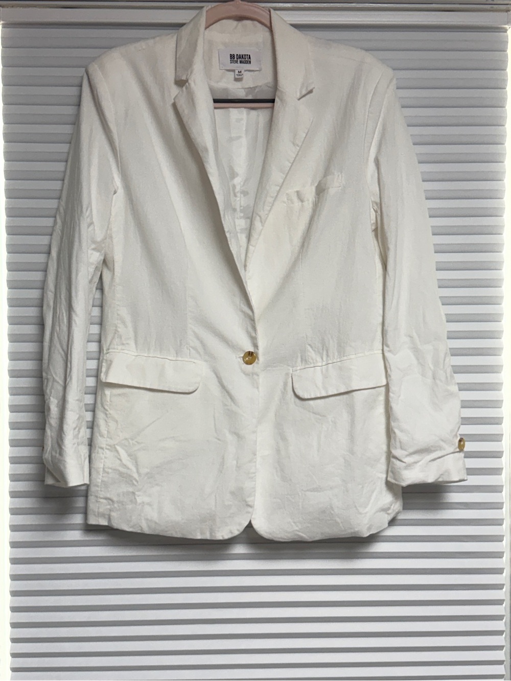 BB Dakota White Linen/Cotton Single-Button Boyfriend Blazer